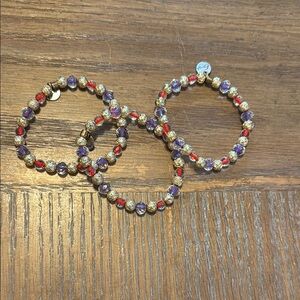 Beaded Bracelet Set - Purple, Red, Gold